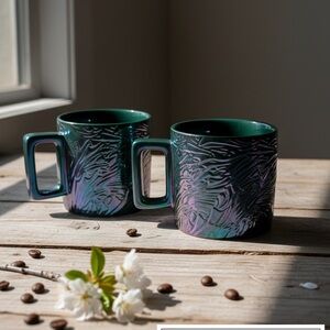 Starbucks 2024 Anniversary Siren Tail Mugs Set of 2 | Iridescent Green 14oz EUC